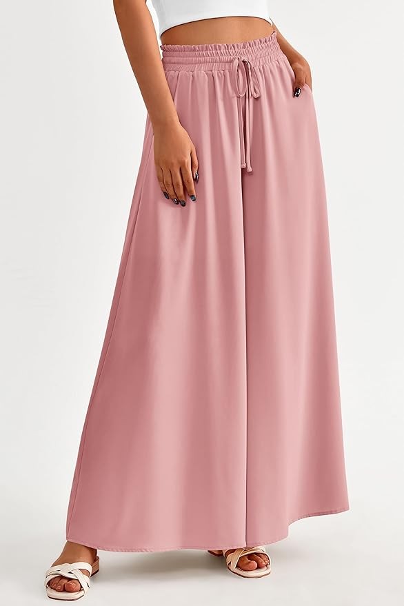 Pretty Garden Womens 2024 Summer Wide Leg High Waisted Flowy Pockets Palazzo Pants