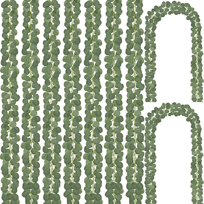 CQURE 48Pcs Eucalyptus Garland,Artificial Eucalyptus Leaves Table Greenery Garland Wreath Vines for Wedding Party Table Bedroom Wall Room Decor