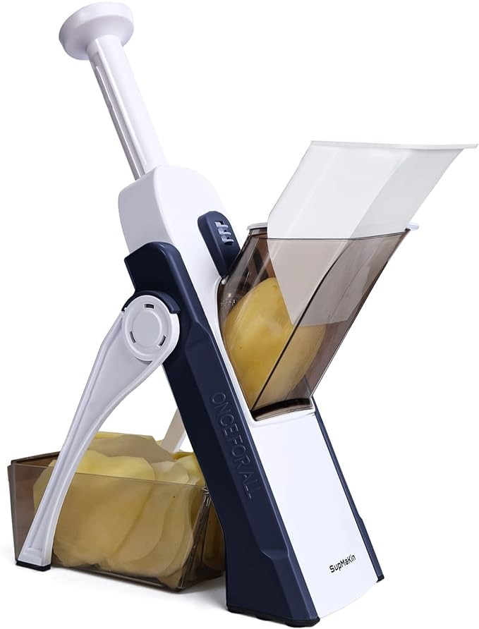 SUPMAKIN Safe Mandoline Slicer for Kitchen, Adjustable Vegetable Chopper Potato Slicer, French Fry Cutter Ktichen Chopping Artifact MotherDay Gift Blue