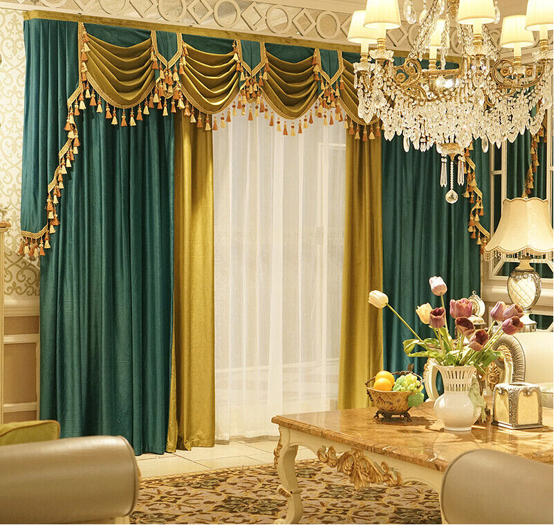 Stunning European luxury velvet green cloth blackout curtain valance drape B769*