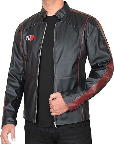 SKY-SELLER Mens Mass Black Street Fighter Faux Leather Jacket - Effected Game Costume