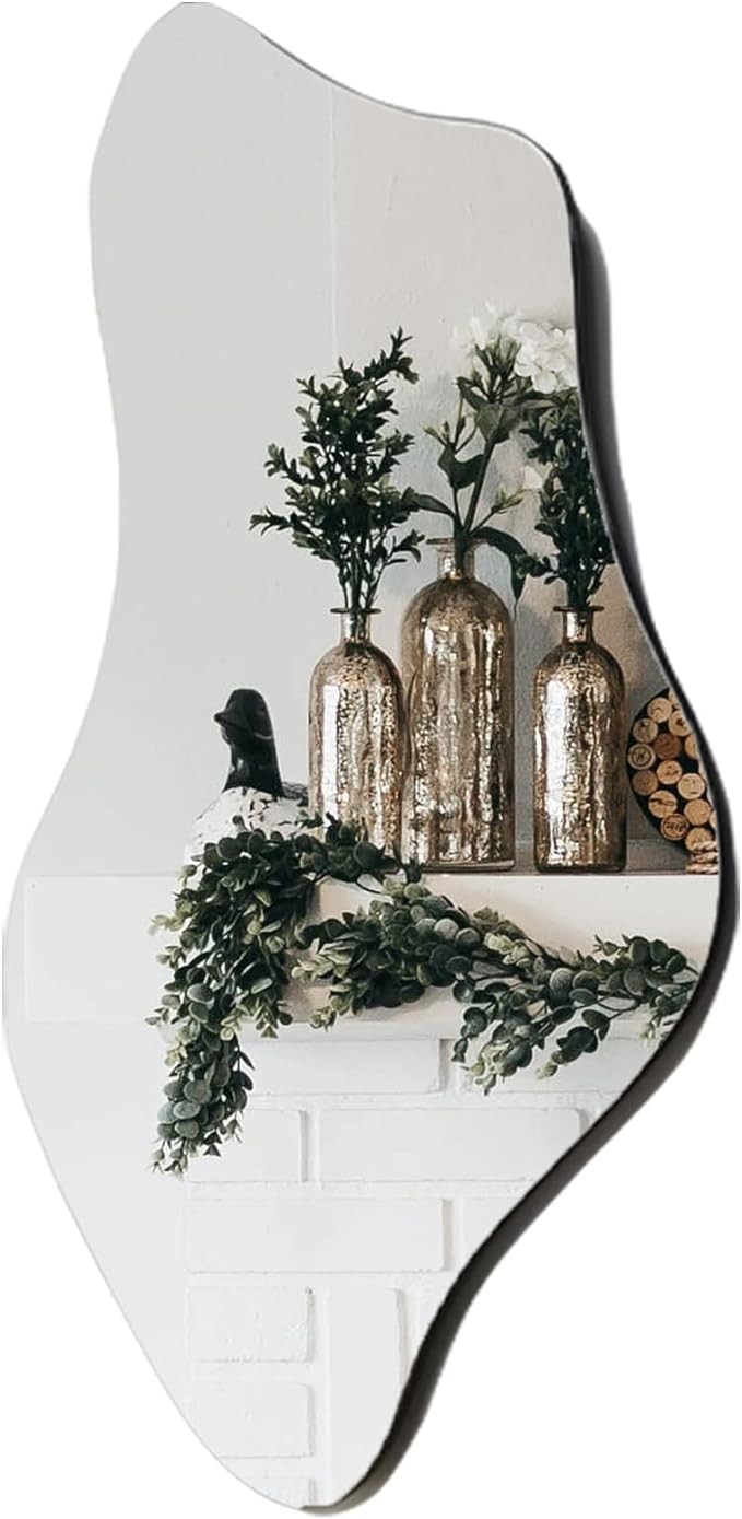 TUSIWIT Irregular Wall Mirror Asymmetrical Mirrors for Wall,Modern Shaped Wavy Mirror for Wall 31.5 x18.9 inch Frameless Mirror Wall Décor Funky Mirror for Living Room Bathroom Bedroom Entryway