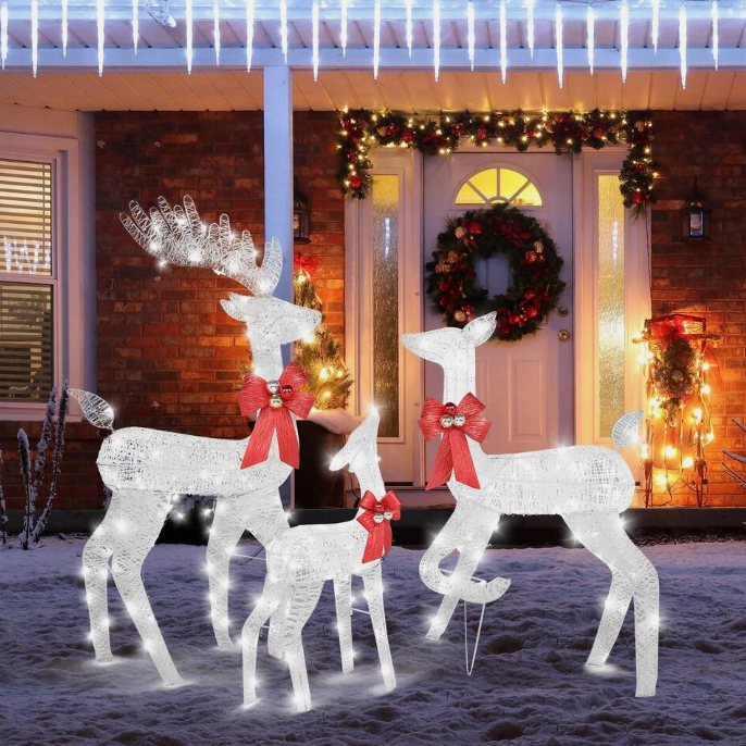 3-Piece Reindeer Family Lighted Deer Set for Indoor Outdoor Christmas Decoration