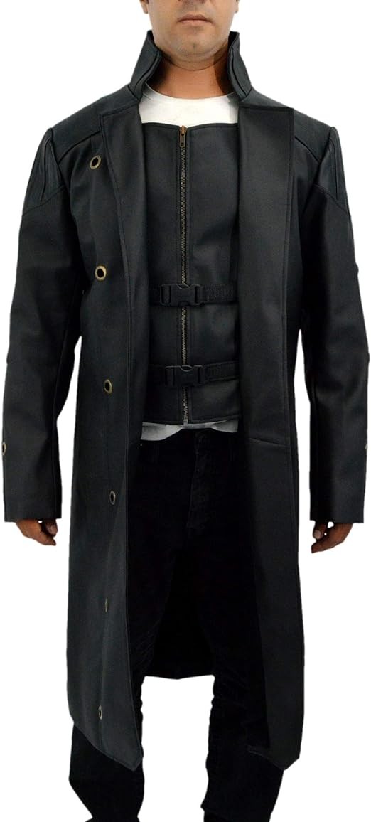 F&H Men's Gaming Genuine Leather Deus Trench Coat