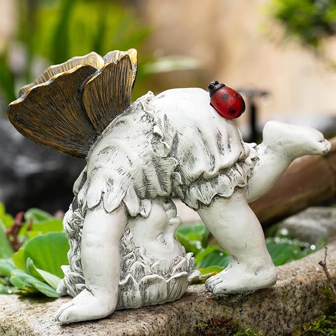 Suyorpe Garden Flower Fairy Outdoor Solar Decor,Fairy Garden Sculpture,Resin Ornaments for Patio Lawn Yard Porch,Playful Garden Flower Fairy Statues for Outside Angel Gifts,8.98 Inches Tall